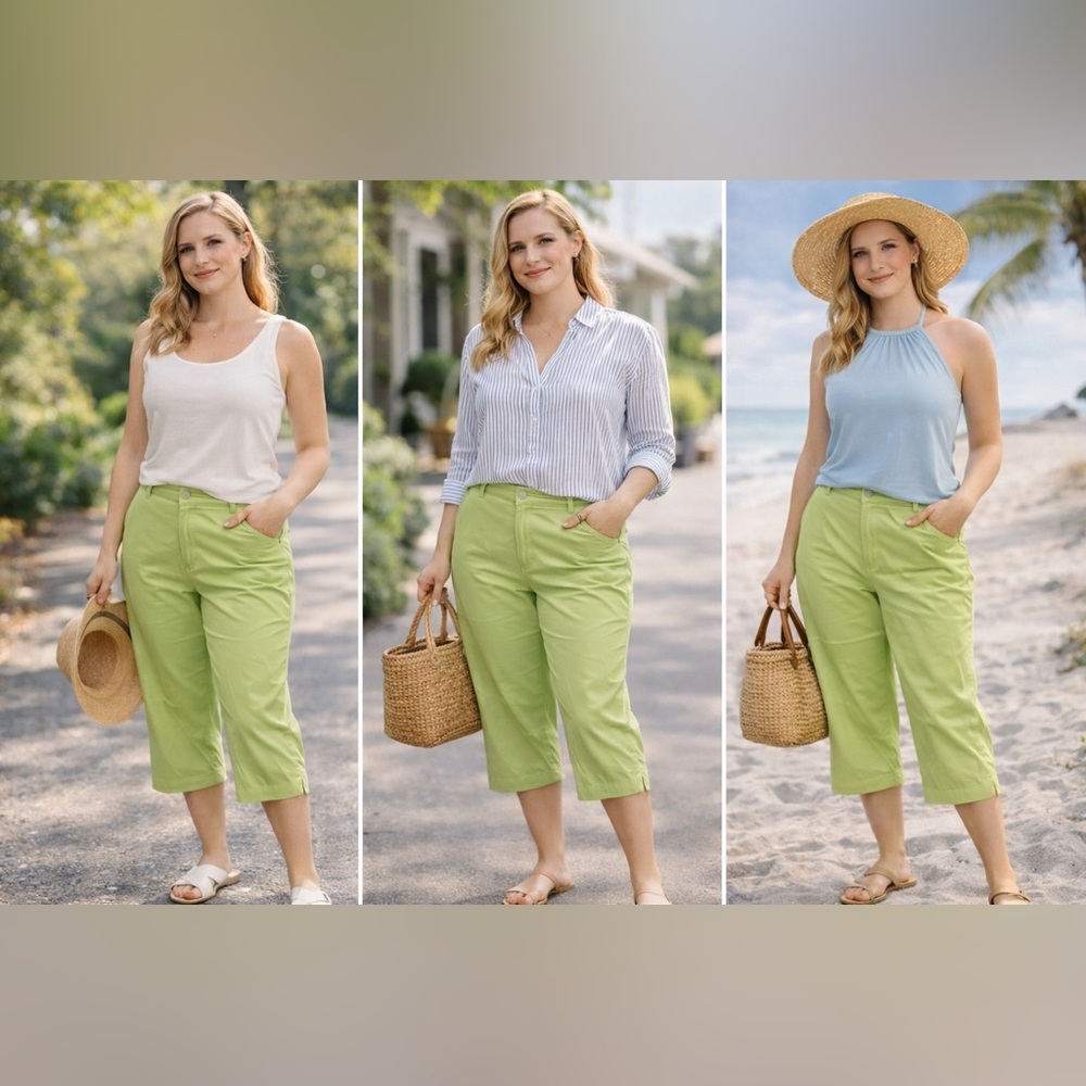 St. John’s Bay Green Capri Pants Size 18 Mid-Rise Easy Fit NWT